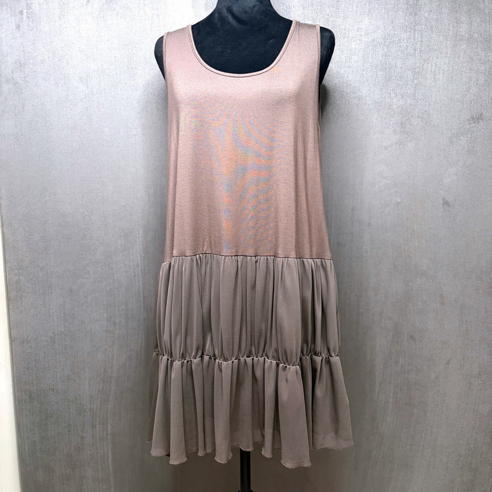 Comfy USA Dress Womens Sz Large Brown Tiered Mesh Ruffle Hem Sleeveless Layering